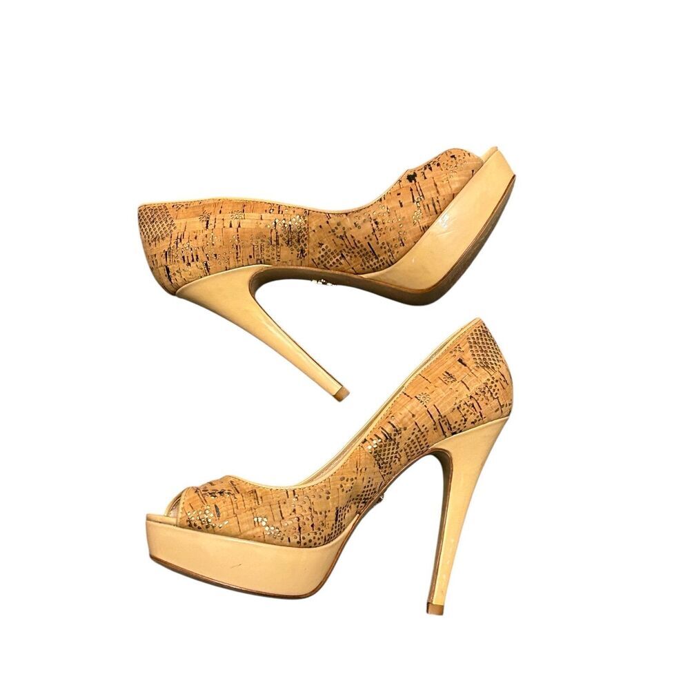 Pour la Victoire  Cork Detail Stiletto Pumps  Open Toe size 6